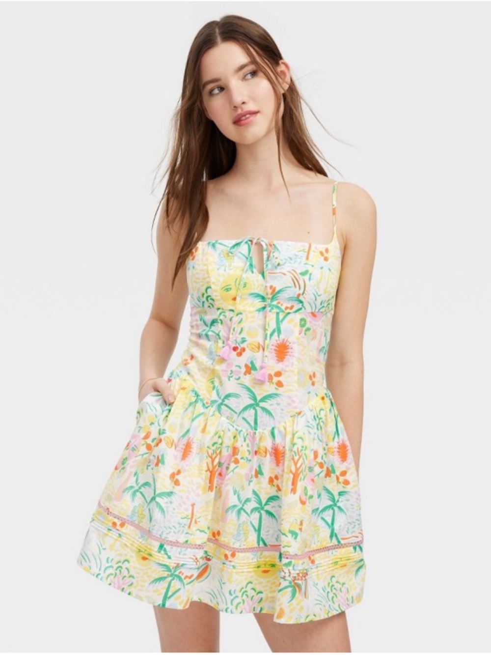 Women's Vacation Drop Waist Mini Dress Yellow/Green - Roller Rabbit  XS NWT